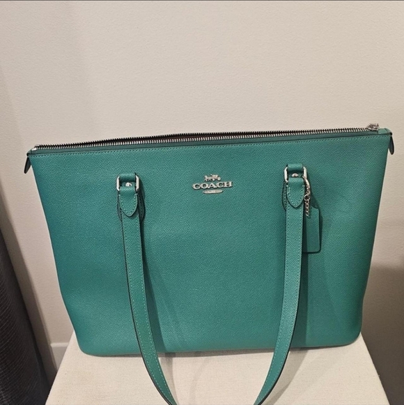 Coach Crossgrain Leather Bright Torquiose Green GalleryTote # CH285 - Picture 3 of 8